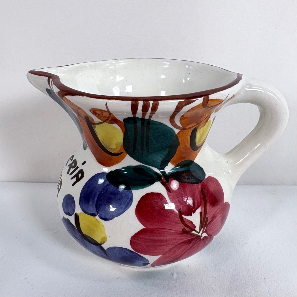 Pizzeria Bologna Pitcher White Hand Painted Floral Fruit Italian Ceramic Pottery
